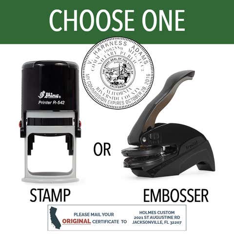California Round Notary Seal - Choose Stamp or Embosser