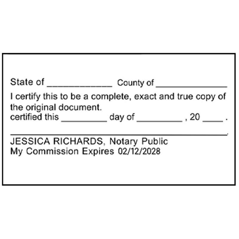 Certified True Copy Stamp for Notary Use Imprint Example