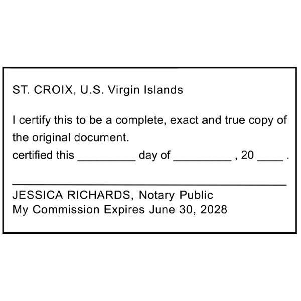 U.S. Virgin Islands Certified True Copy Stamp for Notary Use