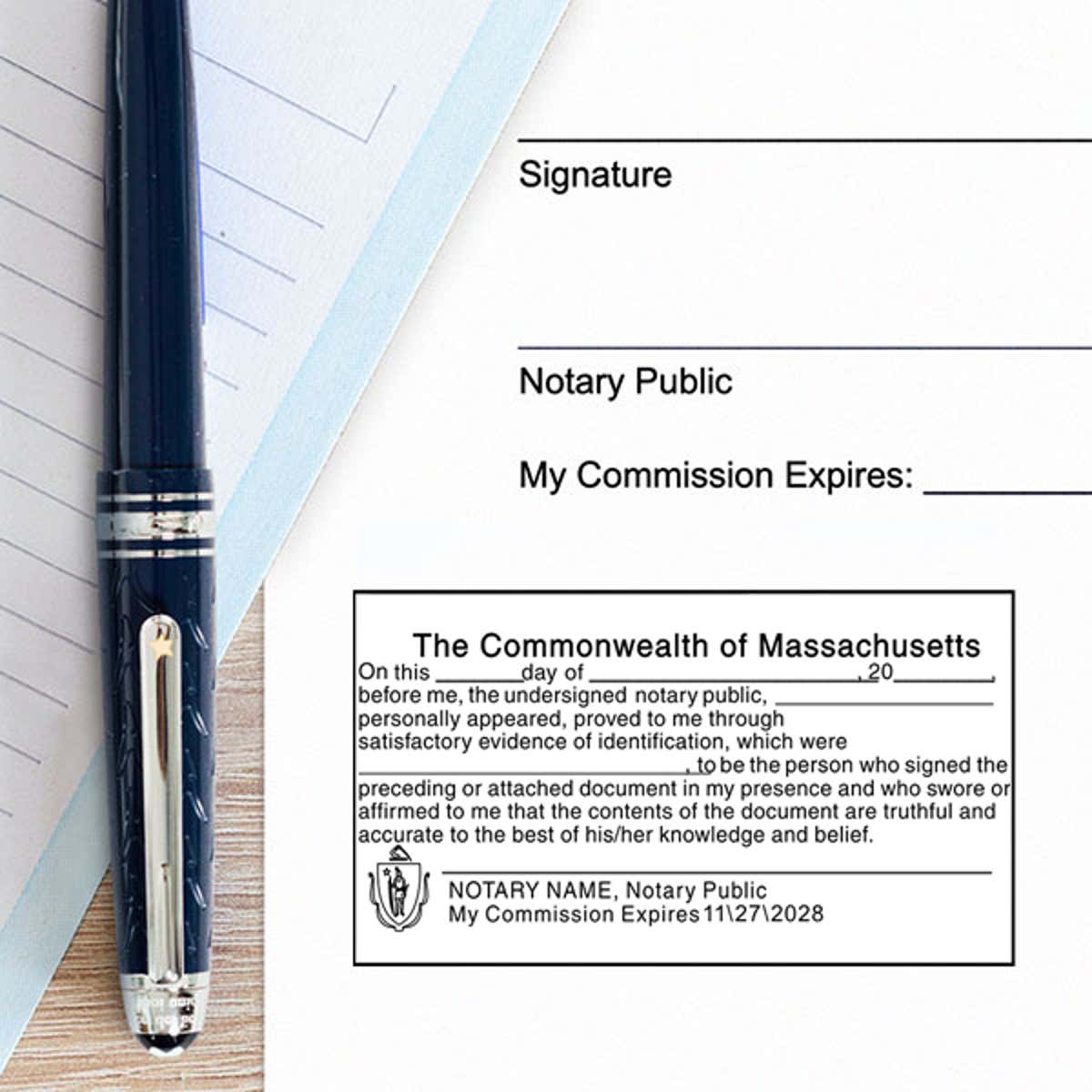 Example of Massachusetts JURAT Notary Stamp impression on paper