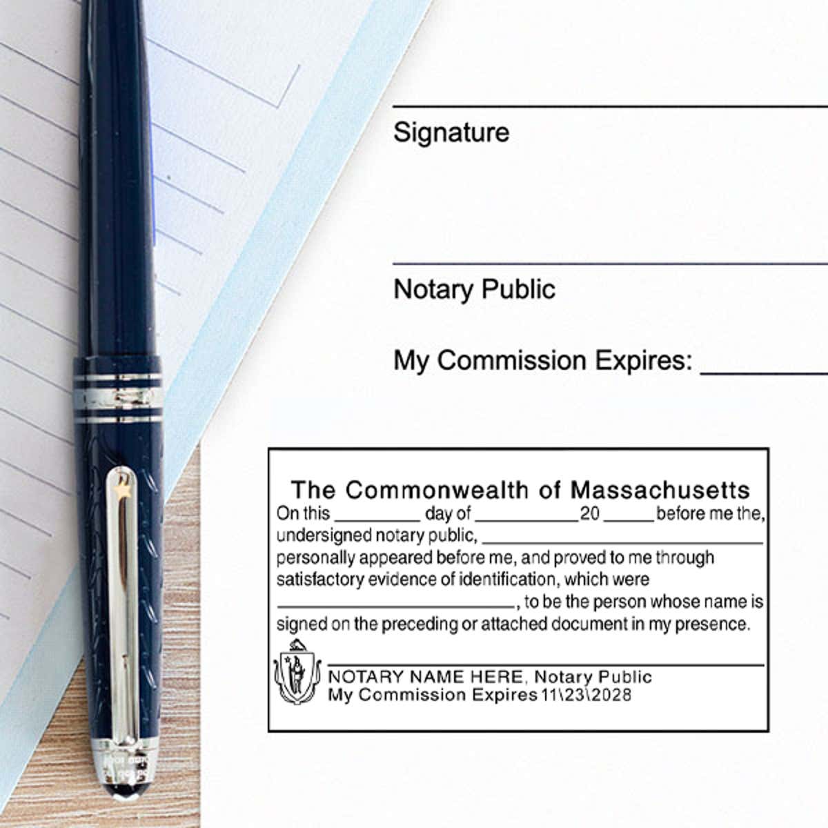 Impression on paper of Massachusetts SIGNATURE WITNESS Notary Stamp Body and Design