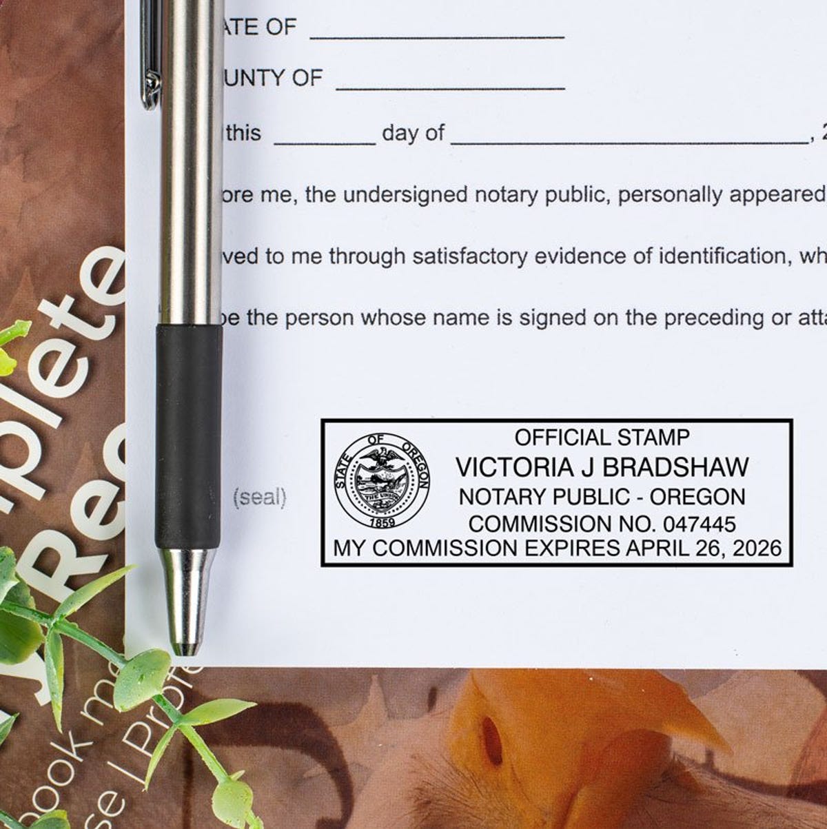 Oregon Notary Pink Stamp Impression on Document