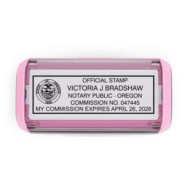 Oregon Notary Pink Stamp Top View of Index Label