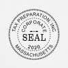 Impression on grey paper from the Corporate Seal Stamp with Year