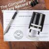 North Carolina notary stamp on form with pen and record book on wood surface.