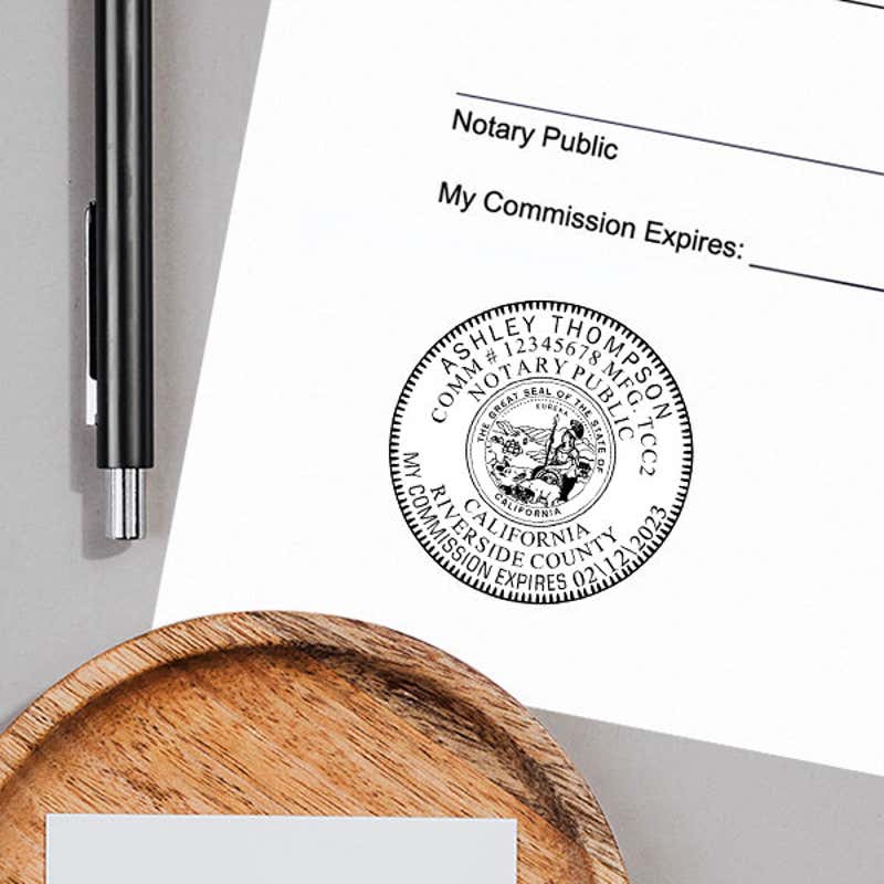 California Notary Round Stamp Impression on Paper