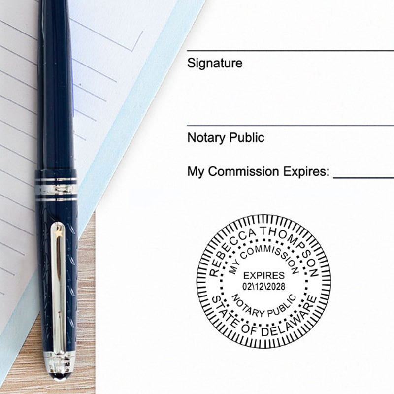Delaware Notary Public Round Stamp Impression on Paper