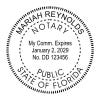 Florida notary public stamp with name, commission expiration, and circular seal layout.