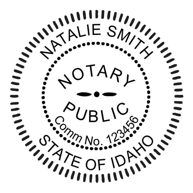 Round Idaho notary seal design with commission number.