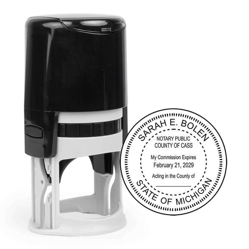 Michigan Notary Round Stamp Impression and Stamp Body
