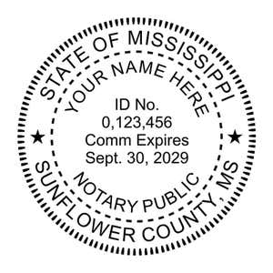 Mississippi notary stamp with name, commission expiration, and circular seal layout.