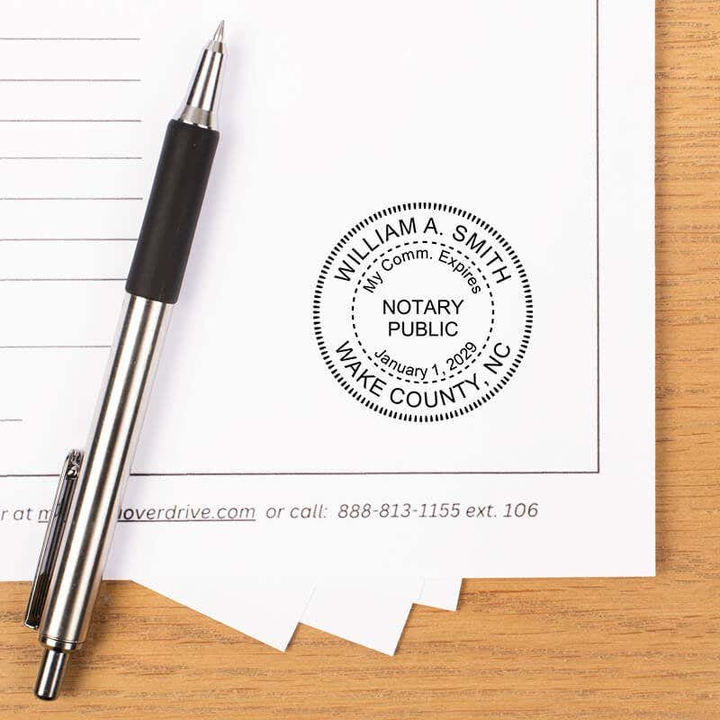 North Carolina notary stamp imprint on lined legal page