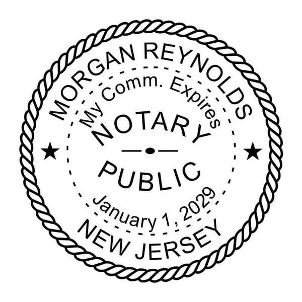New Jersey Round Notary Stamp impression in black ink