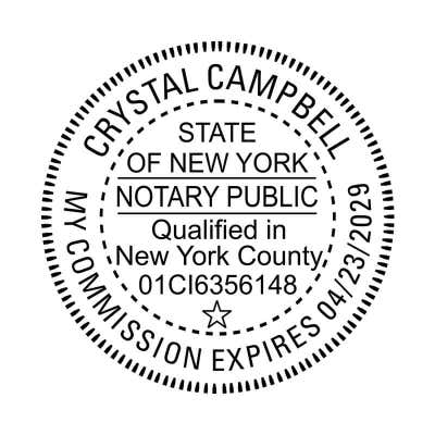 New York with County and Expiration Round Notary Stamp - alternate view