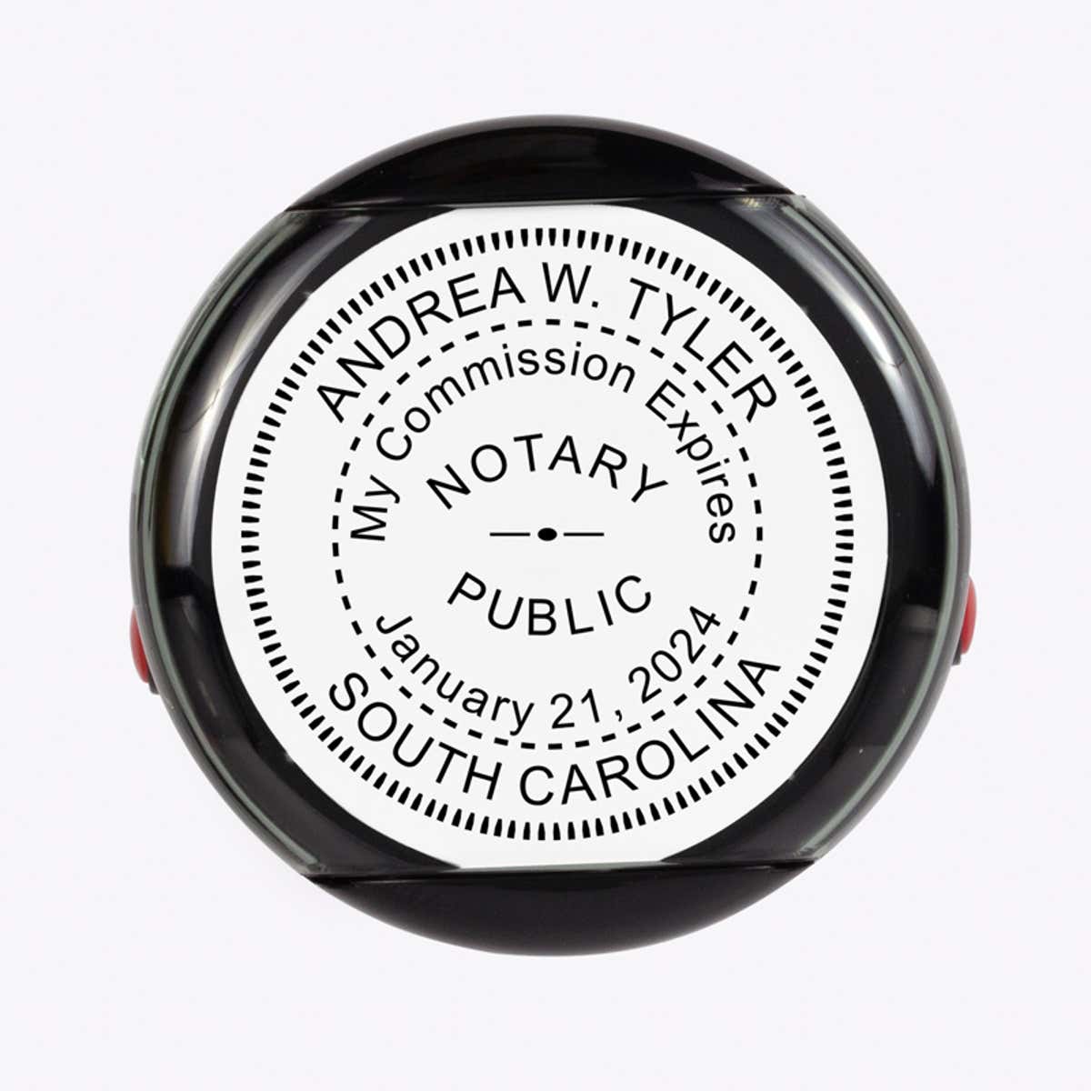 Overhead view of the South Carolina Notary With Expiration Date Round Stamp
