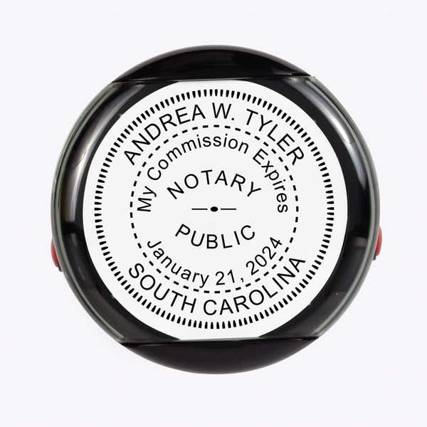 Overhead view of the South Carolina Notary With Expiration Date Round Stamp