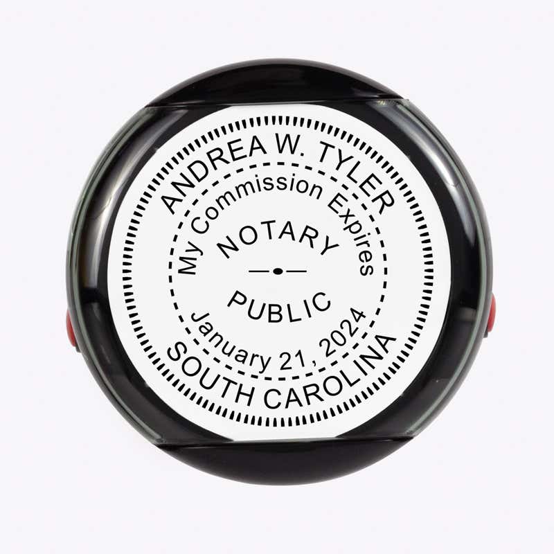 Overhead view of the South Carolina Notary With Expiration Date Round Stamp