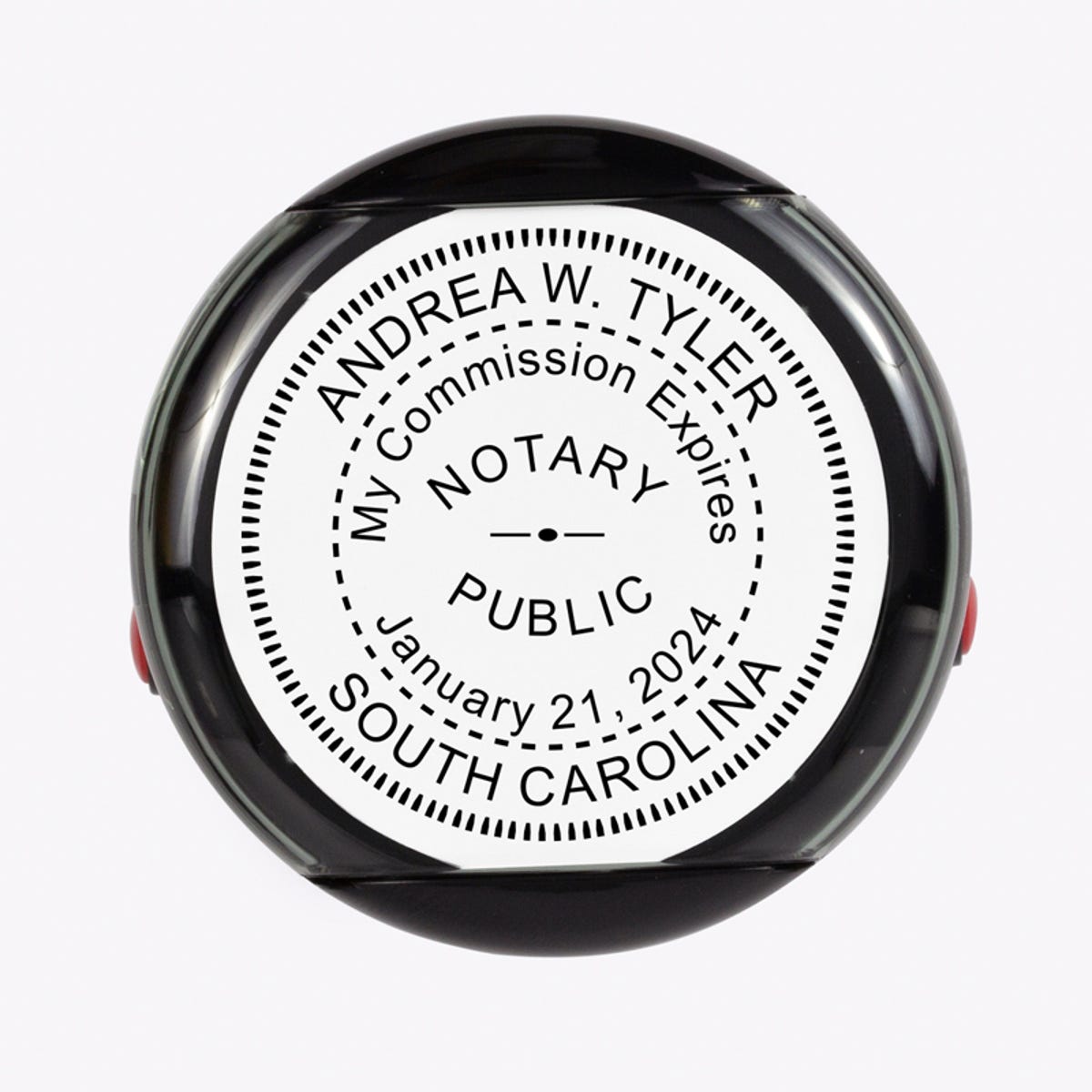Overhead view of the South Carolina Notary With Expiration Date Round Stamp