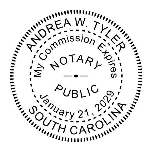The impression from the South Carolina Notary With Expiration Date Round Stamp