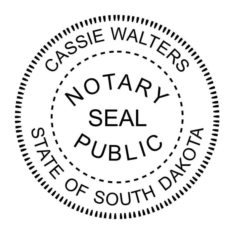 South Dakota notary public stamp with name and circular notary seal design.