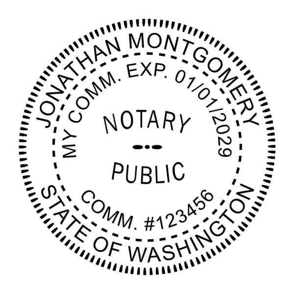 Impression of Washington State notary stamp impression in black ink