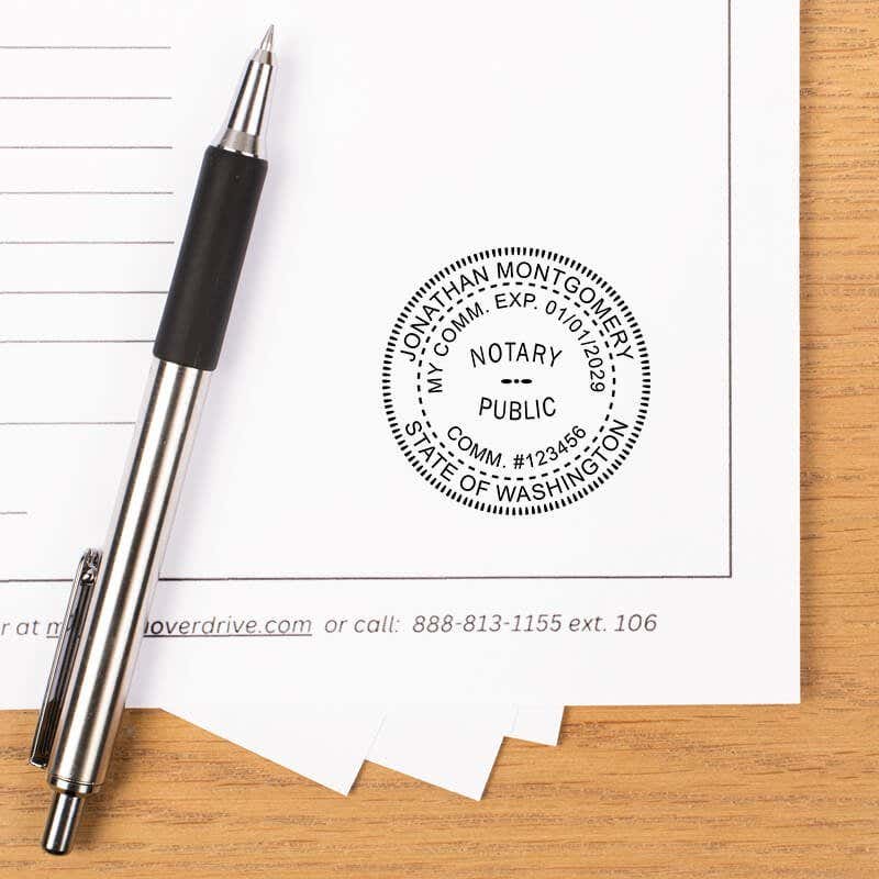 Official document marked with registration-numbered notary stamp
