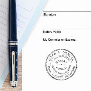 Example of Arkansas Notary Pink Stamp  on Paper