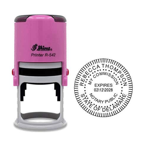 Delaware Round Pink Notary Stamp