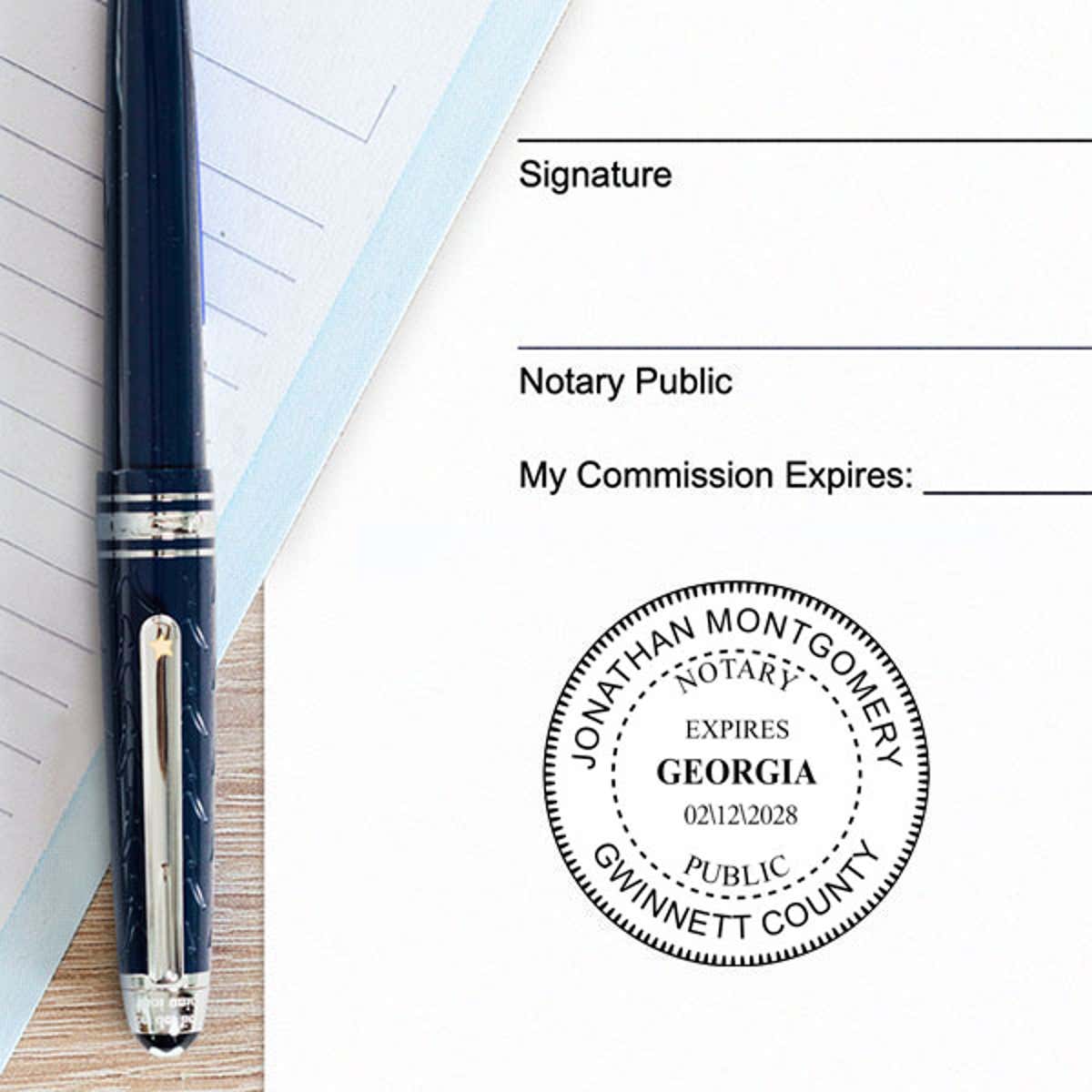 Georgia Notary with Expiration Date Pink Stamp - Round Example