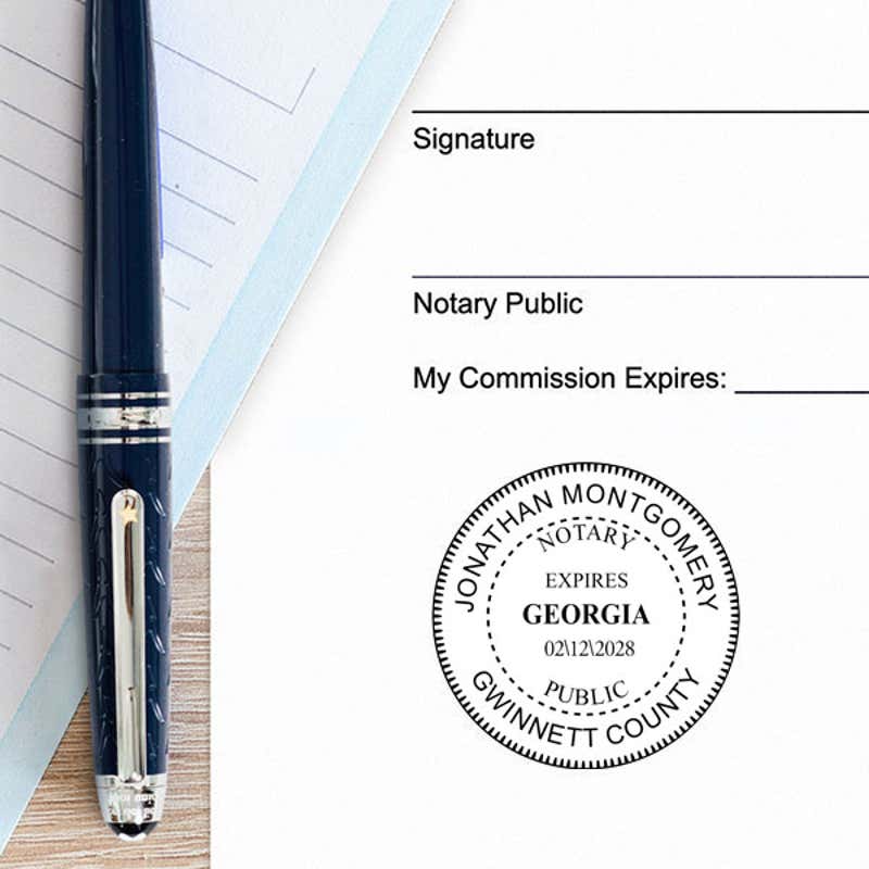 Georgia Notary with Expiration Date Pink Stamp - Round Example
