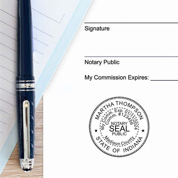 Example of Indiana Notary Pink Stamp - Round Impression on Paper