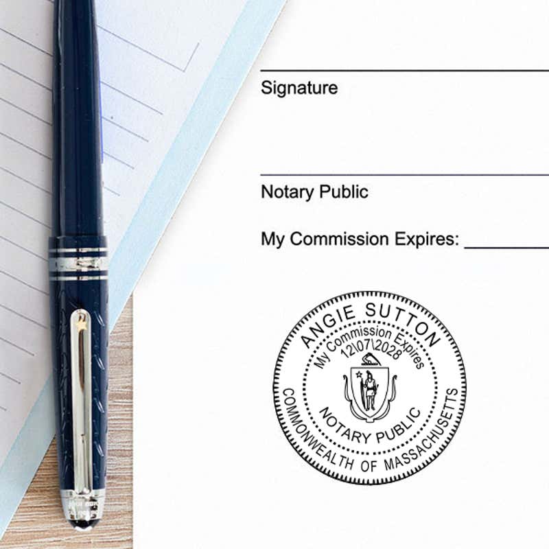 Another example of the Massachusetts Notary Pink Stamp - Round impression on white paper