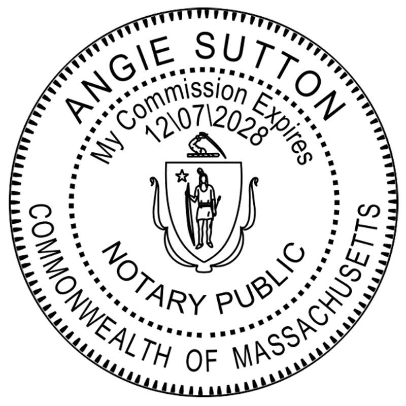 Impression only of the Massachusetts Notary Pink Stamp - Round stamp