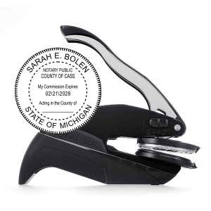 View of the Michigan Notary Round Seal Embosser with Impression Overlay