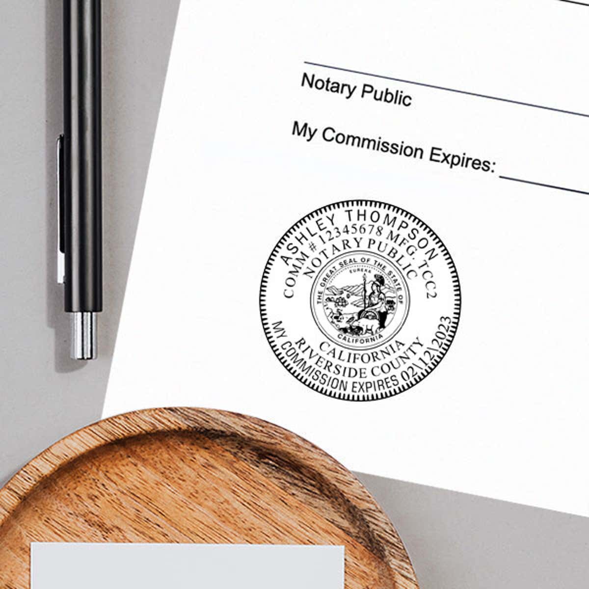 California Notary Pink Seal Embosser - Round Impression on Paper