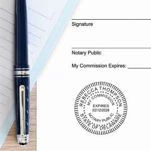 Delaware Notary Pink Seal Embosser - Round Impression on Paper
