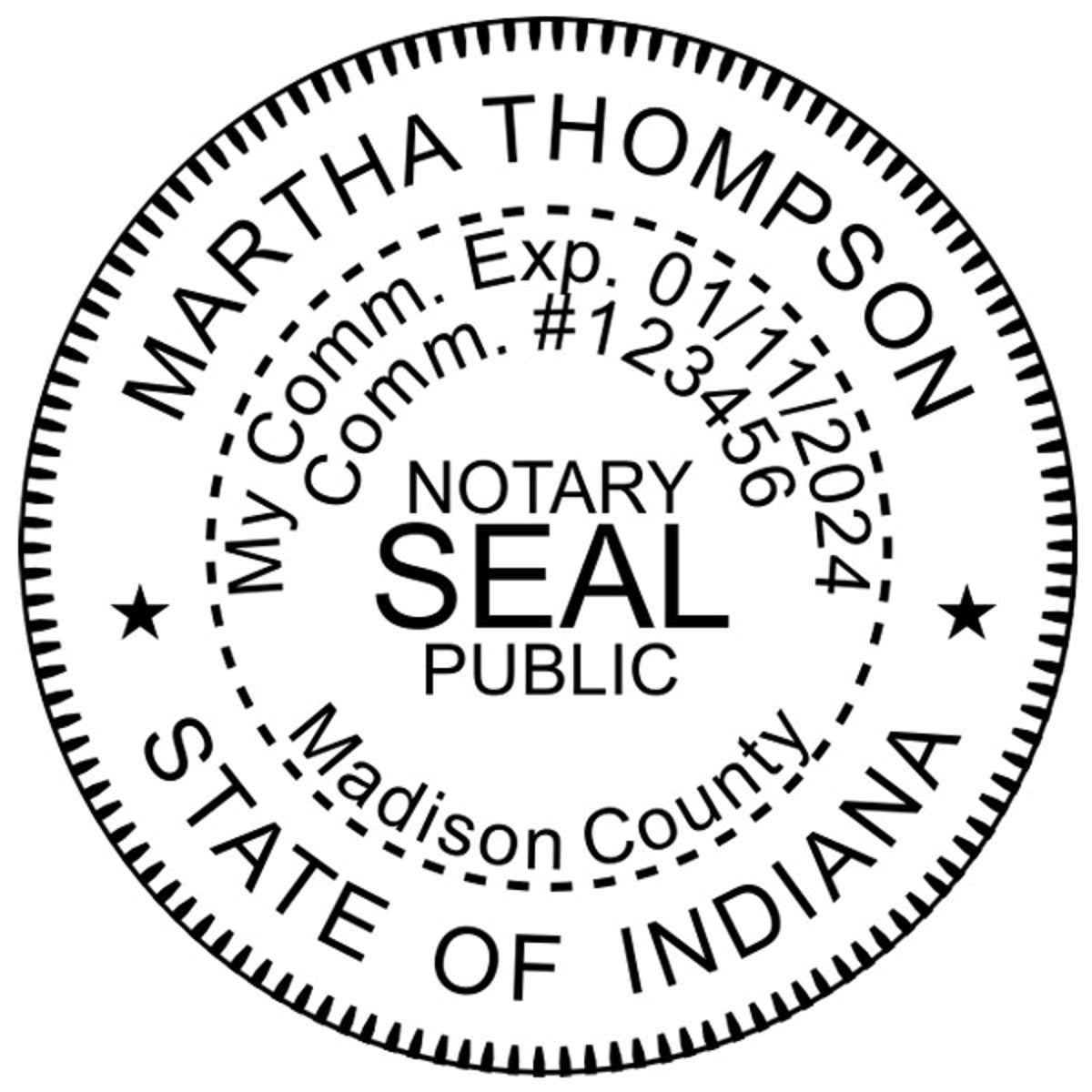Impression only of Indiana Notary Pink Seal Embosser - Round