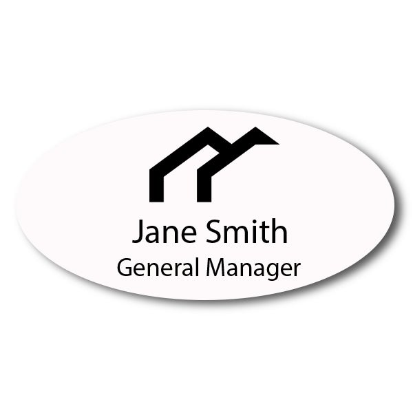 Laser Engraved Oval White Name Tag - 1.5" x 3"