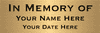 In Memory Brass Sign