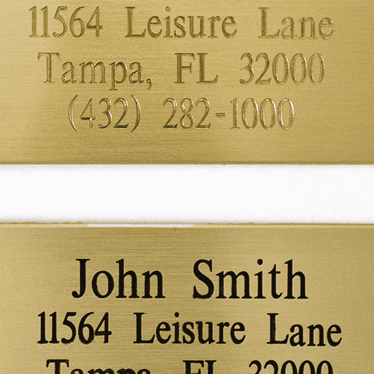 Two examples of 2" x 6" brass plates