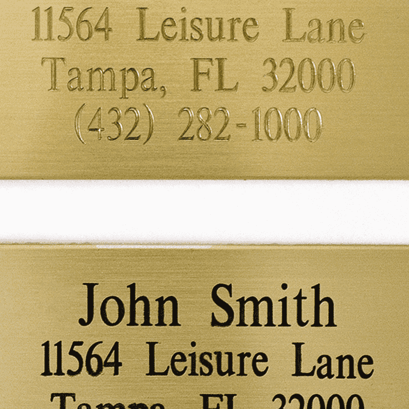 Two examples of 2" x 6" brass plates