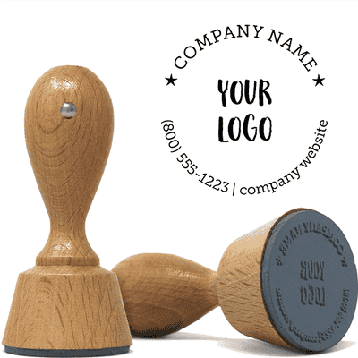 Logo with Custom Text European Wood Handle Hand Stamp