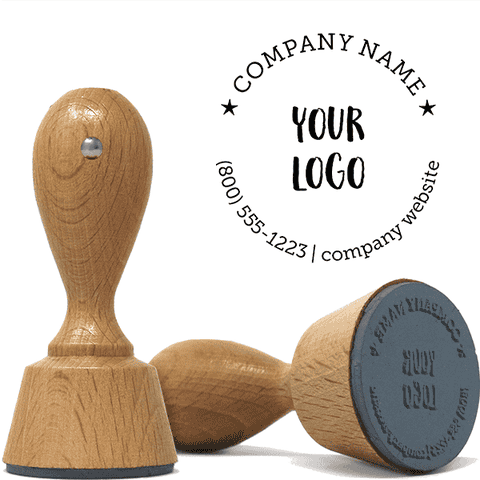 Custom Text Logo European Wood Handle Stamp