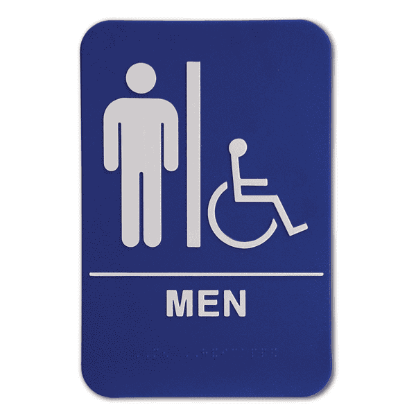 Blue Men's Handicap 9" x 6" ADA Braille Restroom Sign