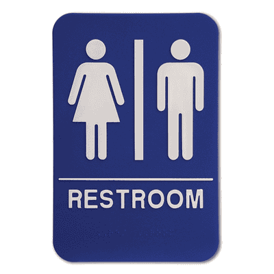 Blue Unisex ADA Braille Restroom Sign | 9" x 6"