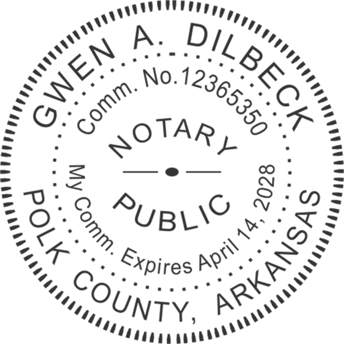 Arkansas Notary Pink - Round Design Imprint Example