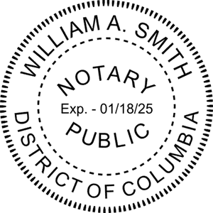 District of Columbia Notary Pink Seal - Round Design Imprint Example