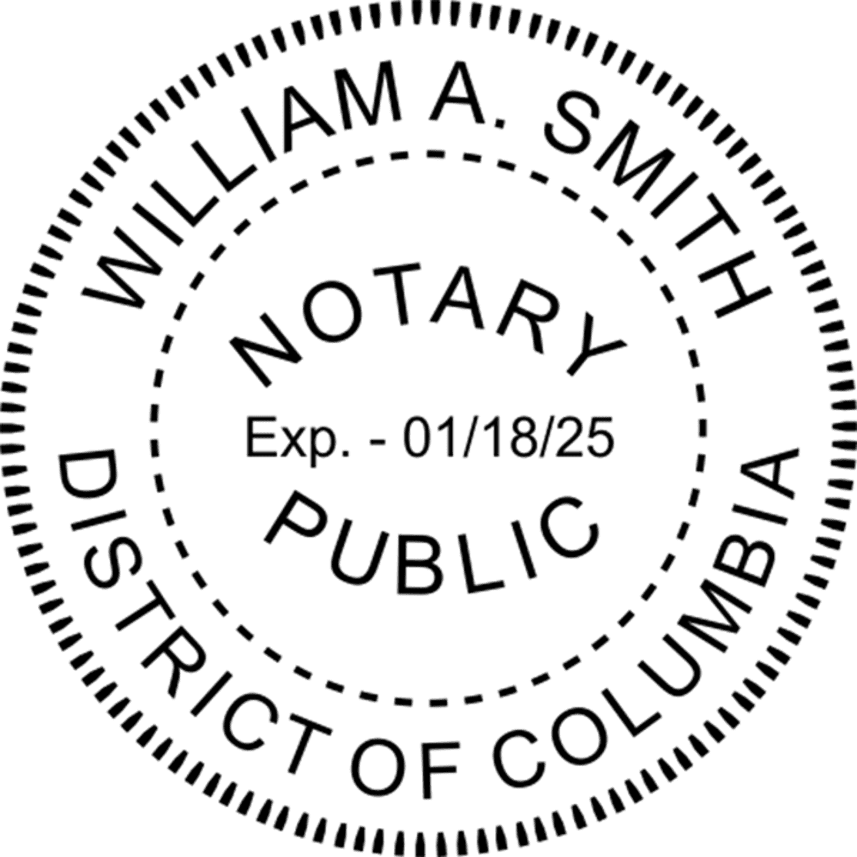 District of Columbia Notary Pink Seal - Round Design Imprint Example