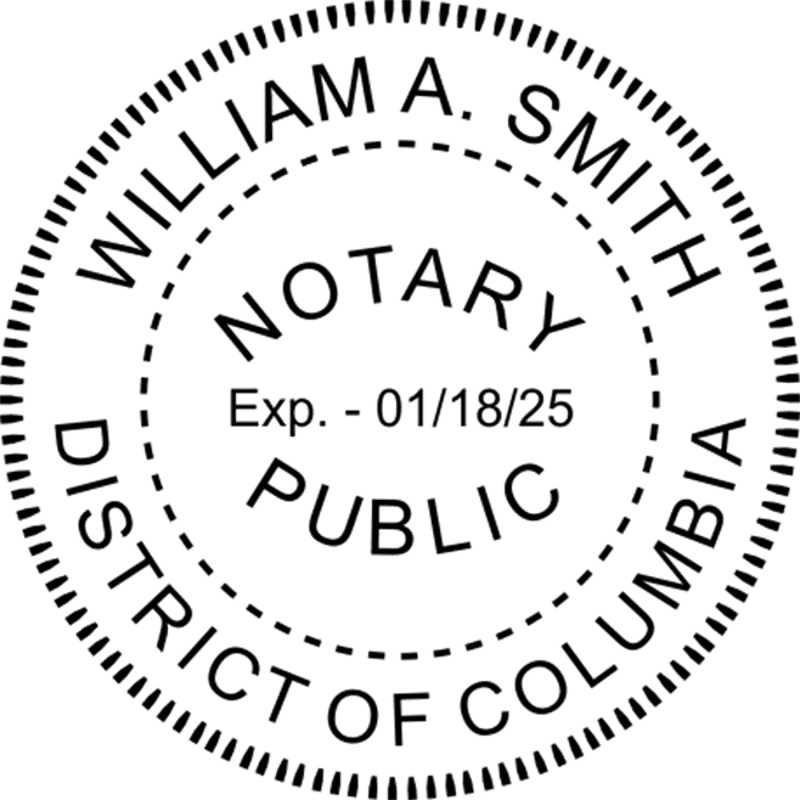 District of Columbia Notary Pink Seal - Round Design Imprint Example