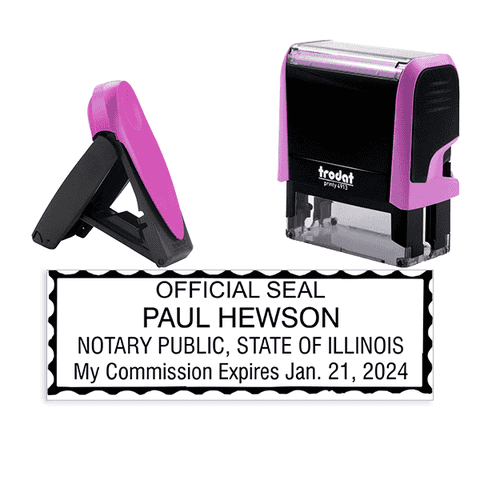 Illinois Pink Rectangle Notary Stamp